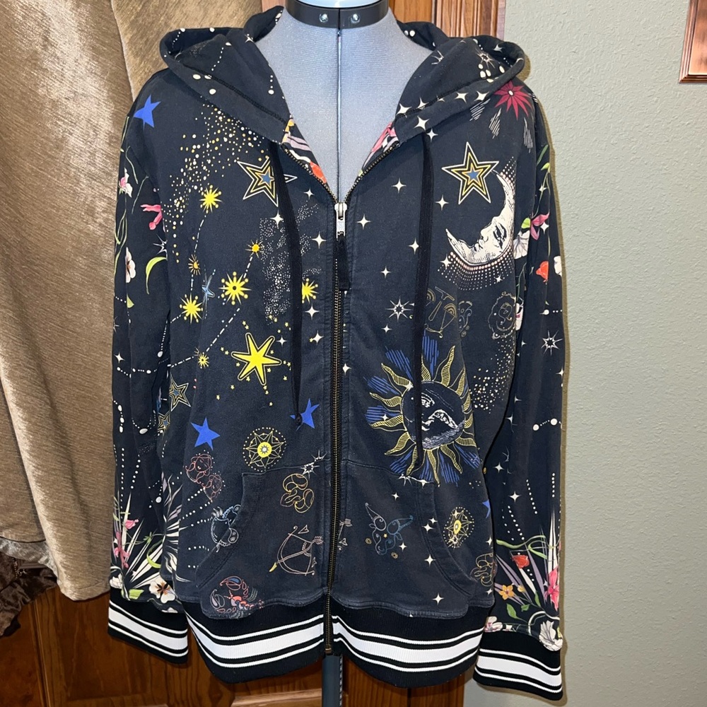 Johnny Was Black Multicolor Star Hoodie